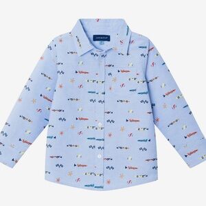 Andy & Evan Boys 3T Chambray Racecar Button-Down Shirt, Blue